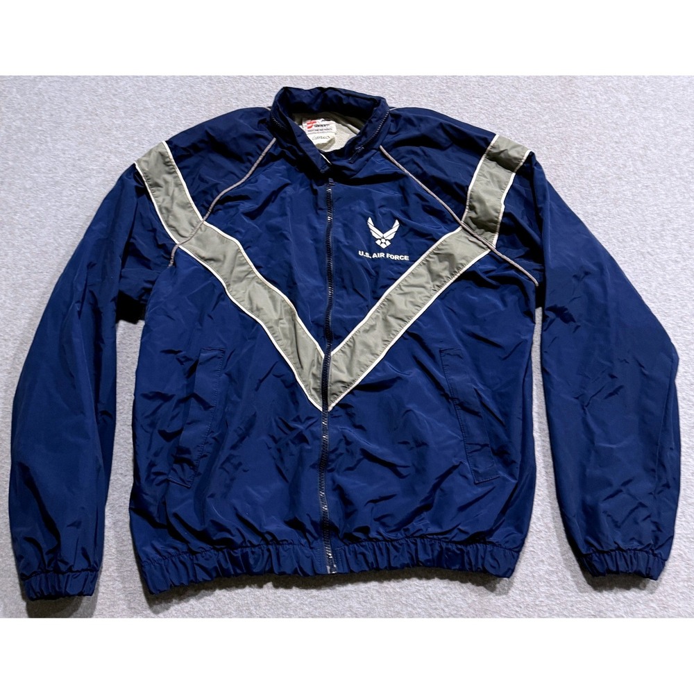 Skilcraft US Air Force PT Track Jacket Navy Blue Silver Chevron Mens XL